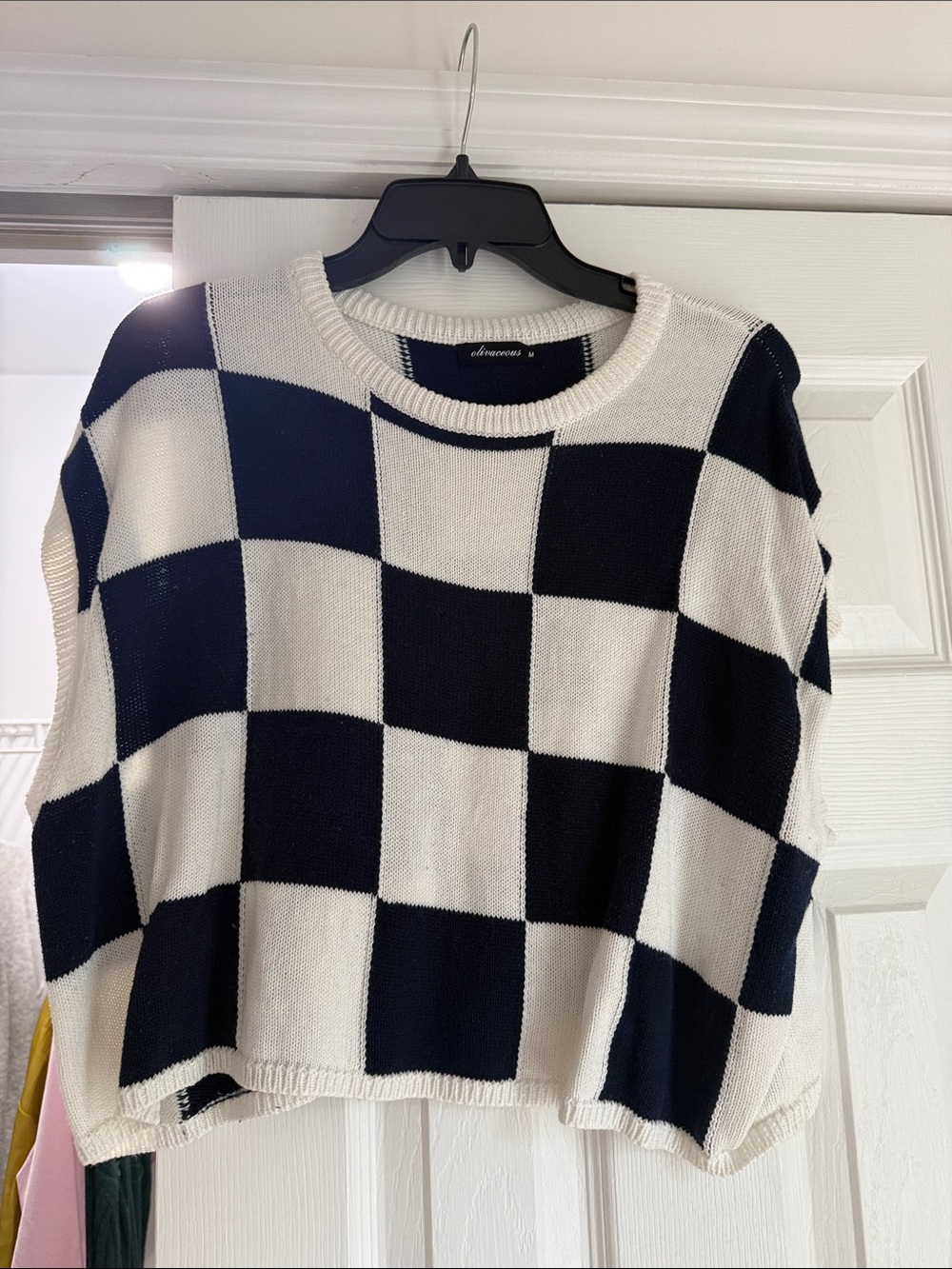 Olivaceous navy & White Checkerboard Crewneck Sweater